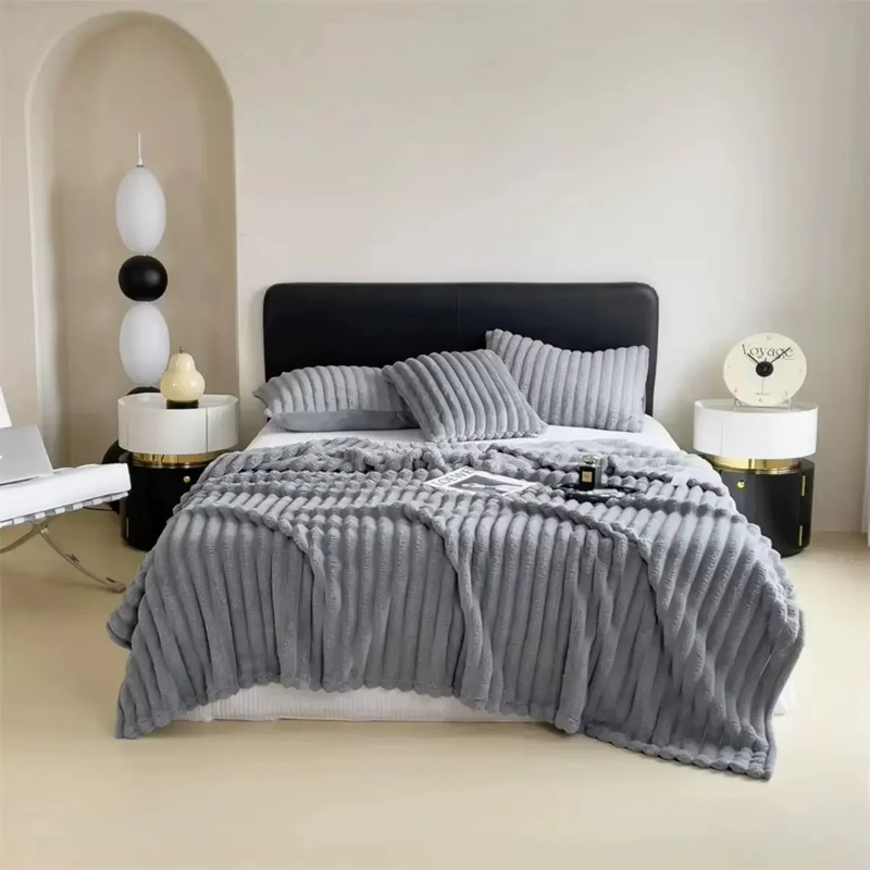 Soft Plush Velvet Blanket for Winter – Warm Lap Throw or Bed Blanket with Pillowcase – Zella Mall™