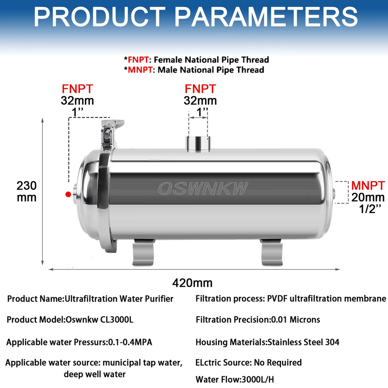Whole House Ultrafiltration Water Purifier 0.01μm – Long Life PVDF Pre-Filter SUS304 – Zella Mall™