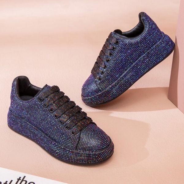 Women's Sneakers Flat Rhinestone Shiny, Ladies Shoes Laces Casual Women's Vulcanized Shoes
