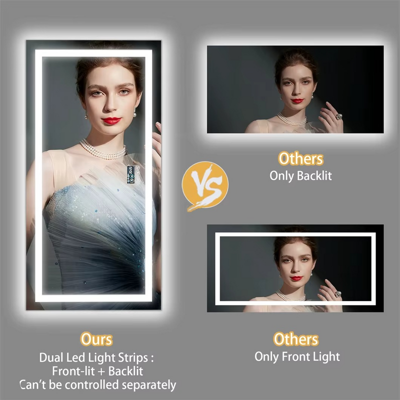 XXL Smart LED Vanity Mirror with Bluetooth, Digital Display & Anti-Fog – Wall Mounted – Zella Mall™