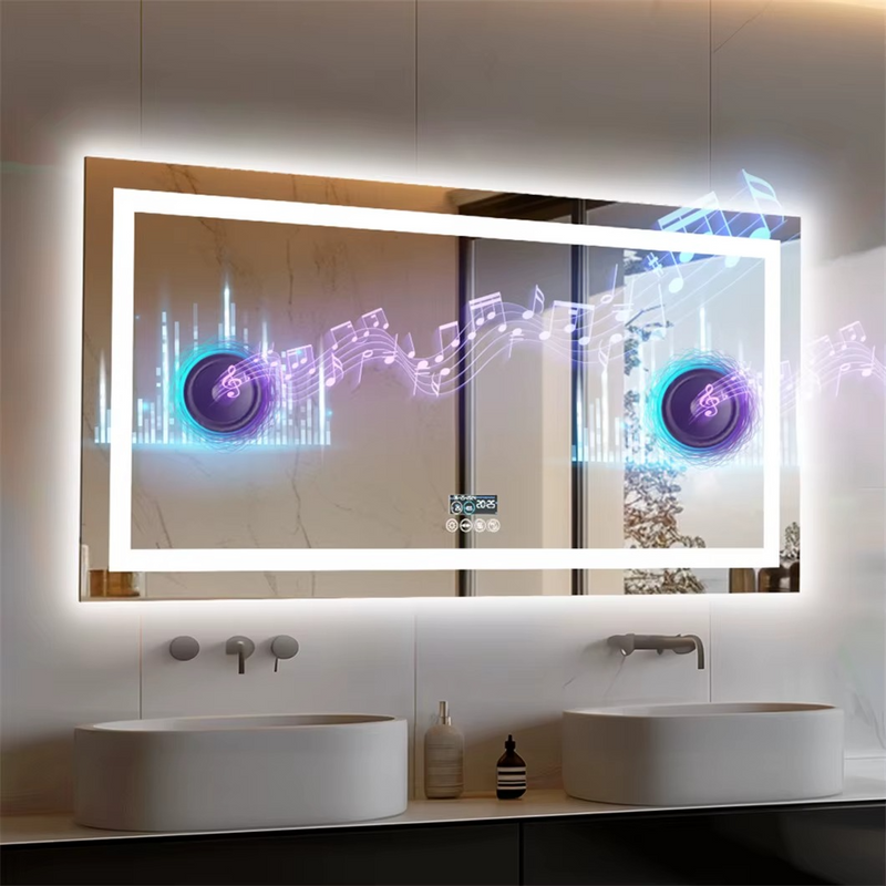 XXL Smart LED Vanity Mirror with Bluetooth, Digital Display & Anti-Fog – Wall Mounted – Zella Mall™
