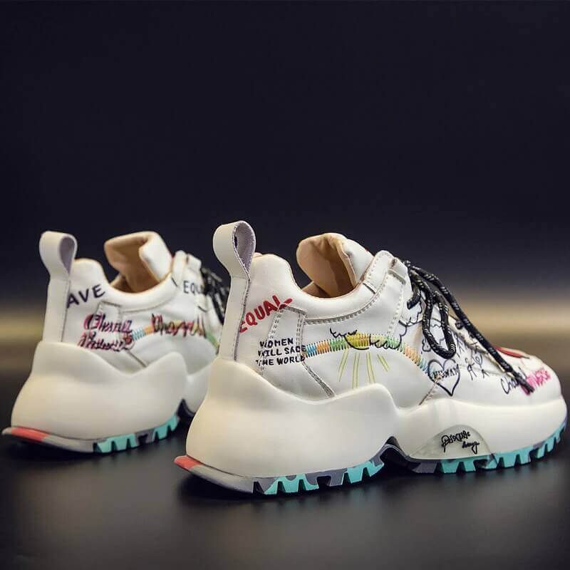 women Nevada Genuine Leather Chunky Sneakers Graffiti Fashion Platform Casual Shoes Ladies