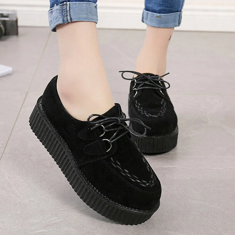 Creeper 2020 Women Flats Lace Up Platform Shoes Autumn Women Shoes Suede Ladies Shoes Plus Size 41 Female Shoes Free Shipping