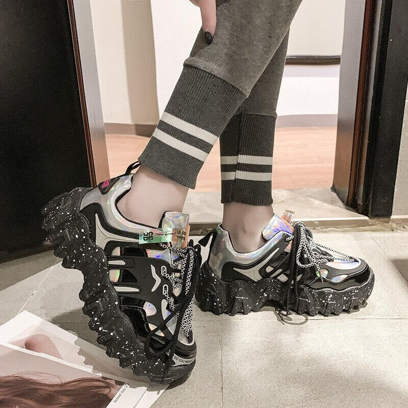 Reflective Women Sneakers Fashion Dad Shoes White Chunky Sneakers Platform Sneakers Womens Vulcanize Shoes Tenis Feminino 2020