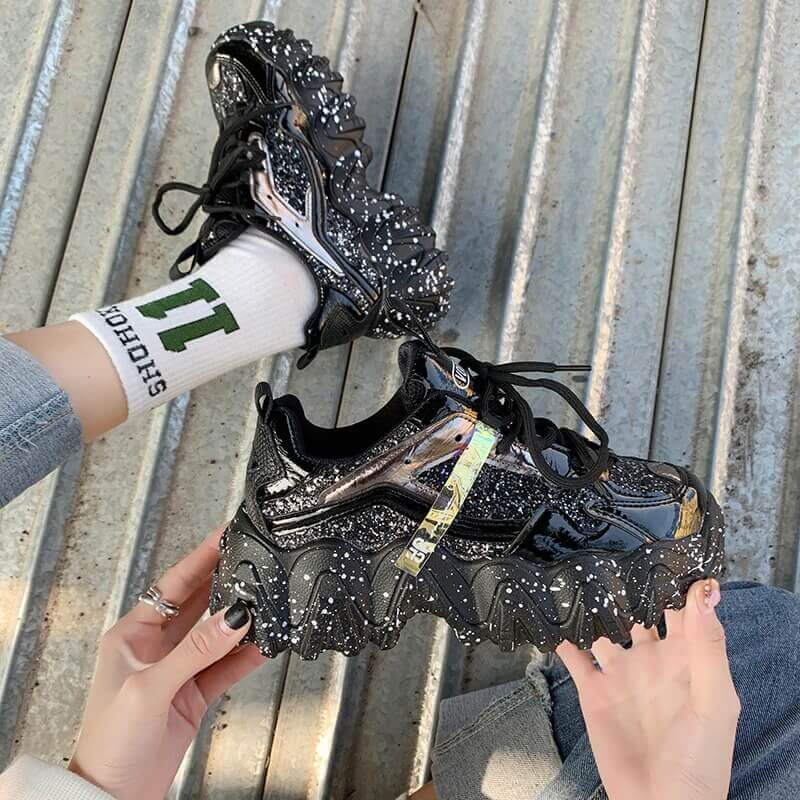 Sneakers Women Spring 2020 Sequined Cloth Bling Breathable Round Toe Leisure Chunky Women Shoes Tenis Feminino Zapatos De Mujer