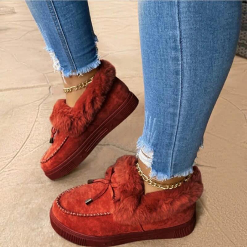 Winter Autumn Women's Casual Fur Shoes Cute Bowknot 2021 Trend Fluffy Furry Slip-on Sneakers Ladies Plush Loafers Flats Platform