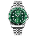 Men’s Fashion Quartz Watch – Casual Stainless Steel Band with Calendar, Green Dial