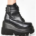 Winter Fashion High Platform Boots Leather High Wedges Ankle Boots Women 2020 New Female Punk Style High Heels Shoes for Woman