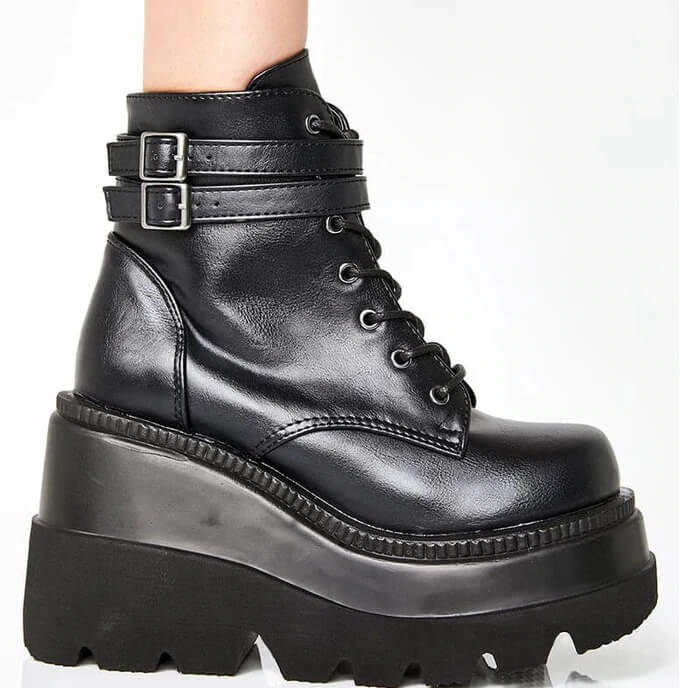 Winter Fashion High Platform Boots Leather High Wedges Ankle Boots Women 2020 New Female Punk Style High Heels Shoes for Woman