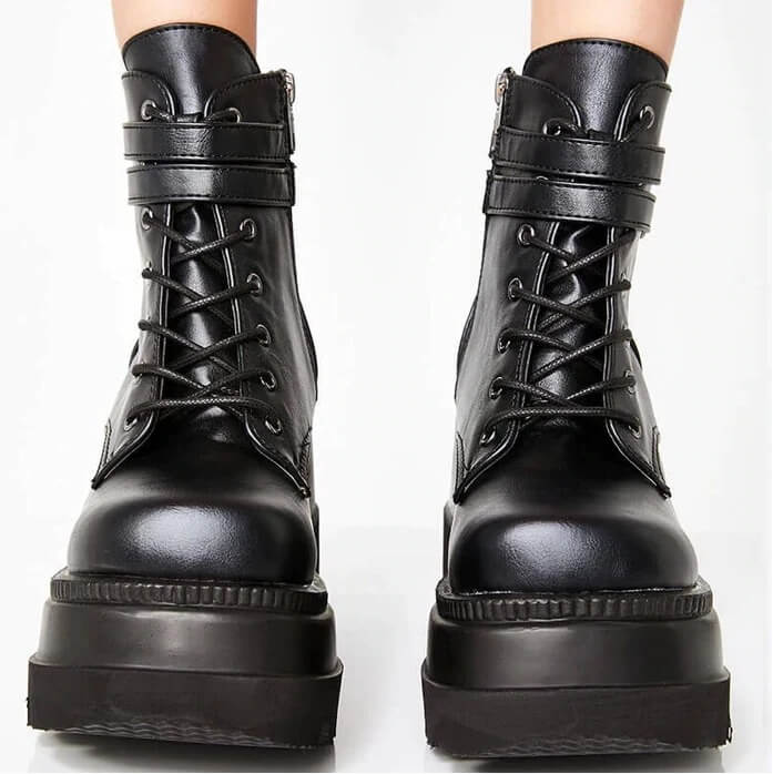 Winter Fashion High Platform Boots Leather High Wedges Ankle Boots Women 2020 New Female Punk Style High Heels Shoes for Woman